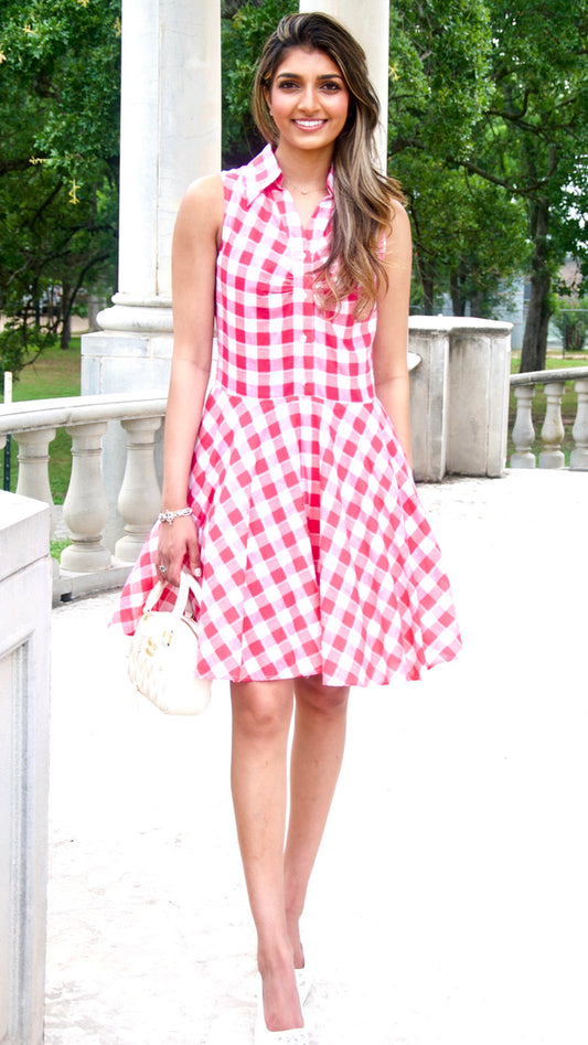 Pink Checkered Cotton Shirtwaist Dress