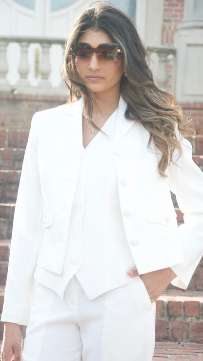 White Structured Single Breasted Crop Jacket