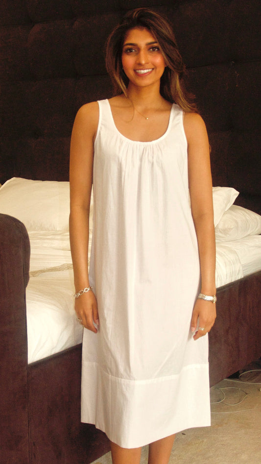 White Sleeveless Cotton Midi Nightgown