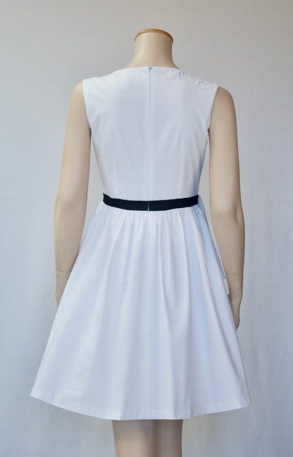 White Achromatic Sleeveless Cotton Poplin Dress