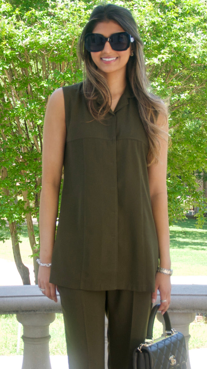 Olive Green Sleeveless Tunic Shirt – Olivia Dress