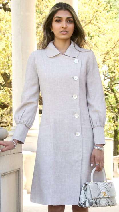 Light Beige Double Breasted A-Line Coat Dress
