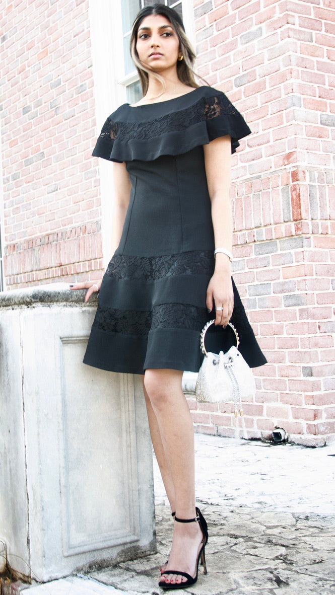 Black Lace Bertha Collar Fit and Flare Dress Olivia Dress Black Lace Bertha Collar Fit and Flare Dress Olivia Dress