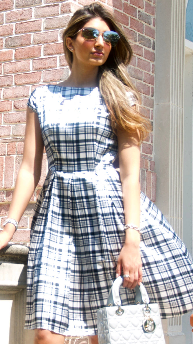 Gray Plaid Fit and Flare Dress