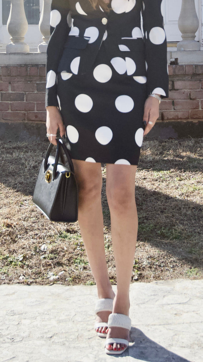 Black and White Polka-Dot Pencil Mini Skirt