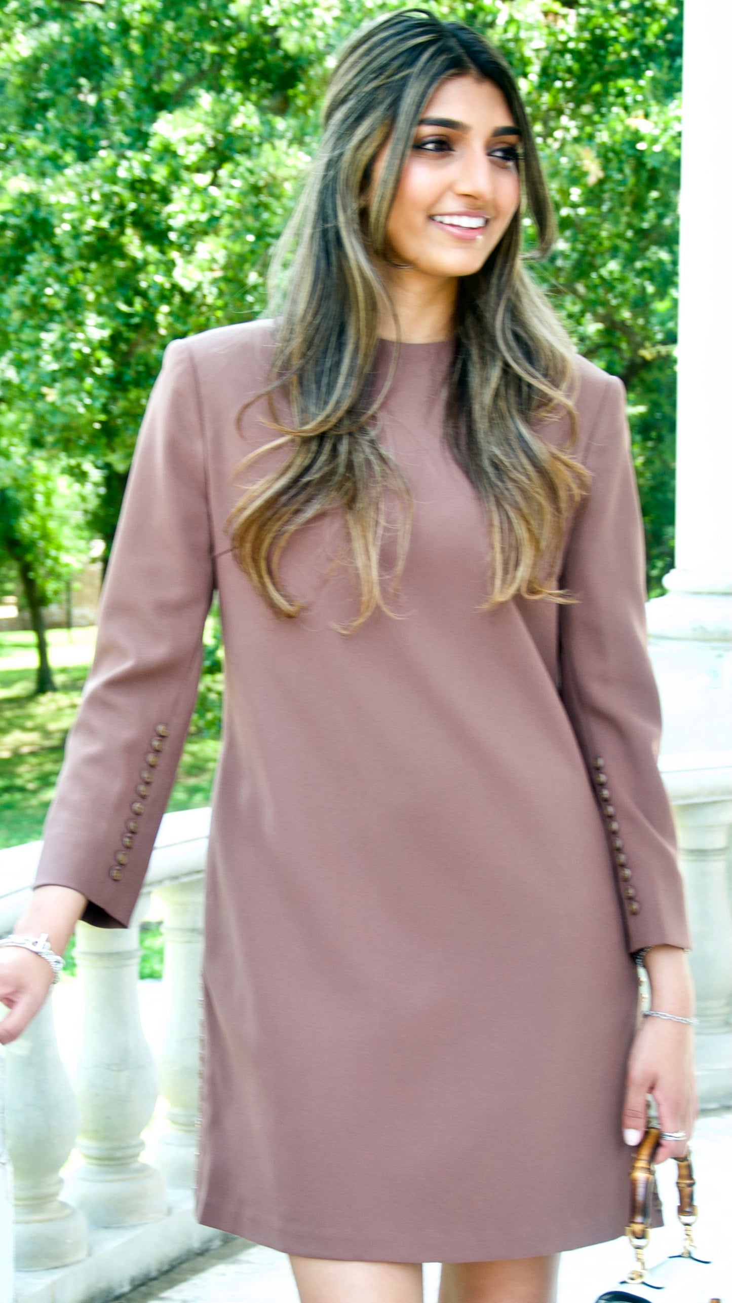 Brown Long Sleeve Mini Dress