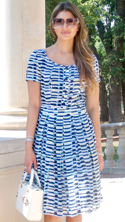 Blue Print Fit and Flare Dress