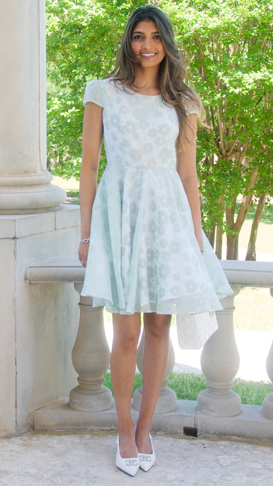 Seafoam Green Floral Print Fit and Flare Dress