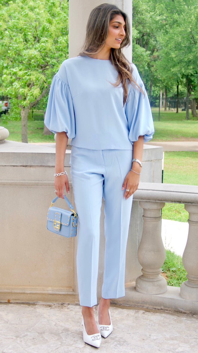 Light Blue High Waisted Straight Fit Trousers