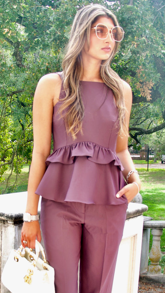 Plum Squared Neck Sleeveless Tiered Top