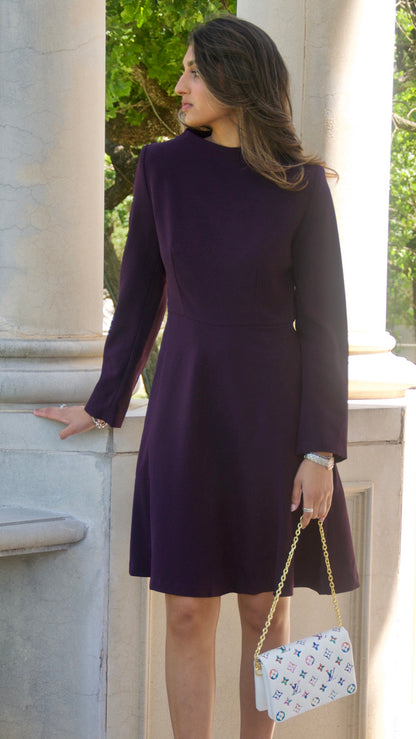Plum Long Sleeve Fit and Flare Dress