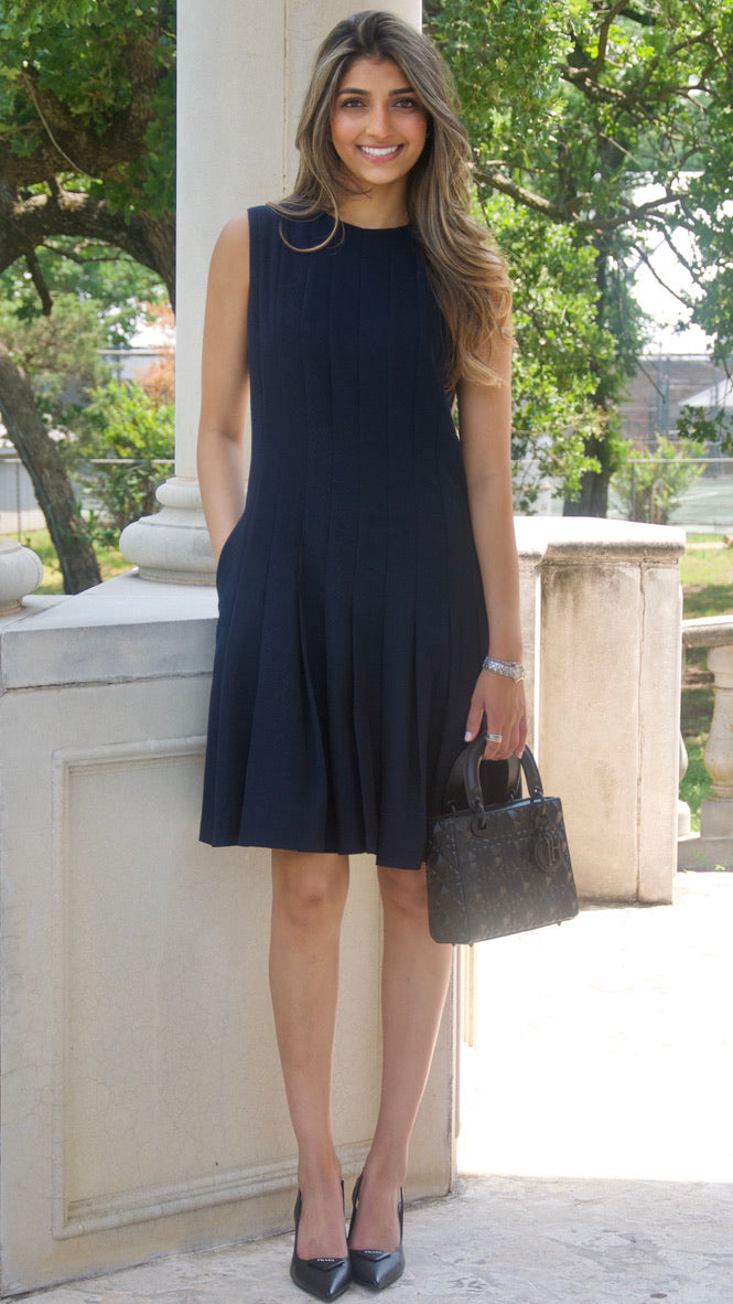 Dark Navy Pleated Fit and Flare Dress Olivia Dress Dark Navy Pleated Fit and Flare Dress Olivia Dress