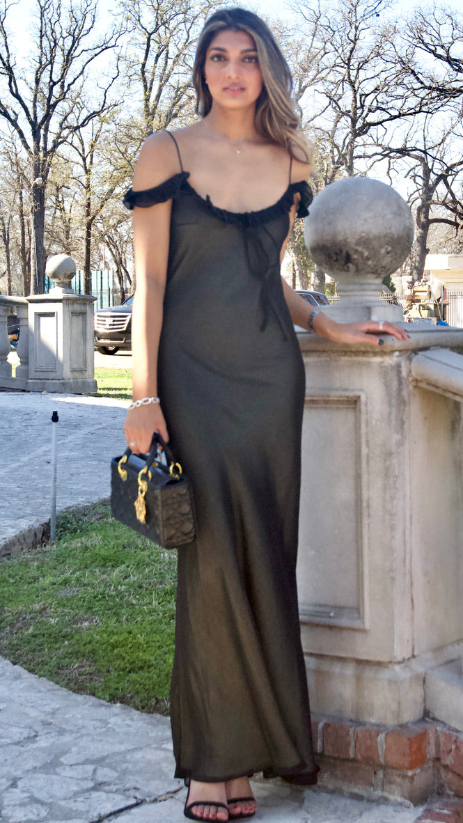 Black and Nude Cold Shoulder Evening Gown