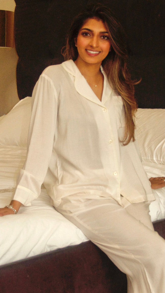 White Long Sleeve Pajama Shirt
