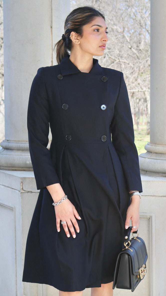 Black Military Fit and Flare Coat Dress