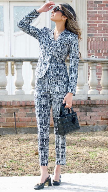 Black and White Abstract Print Cigarette Pants