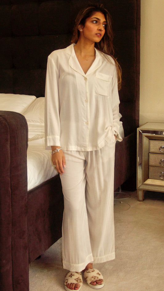 White Ribbed Pajama Pants