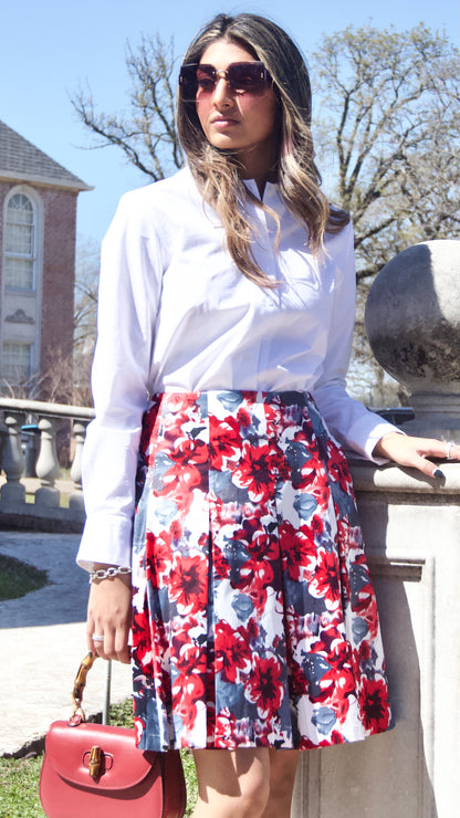 Red Multi-Color Floral Printed Skirt