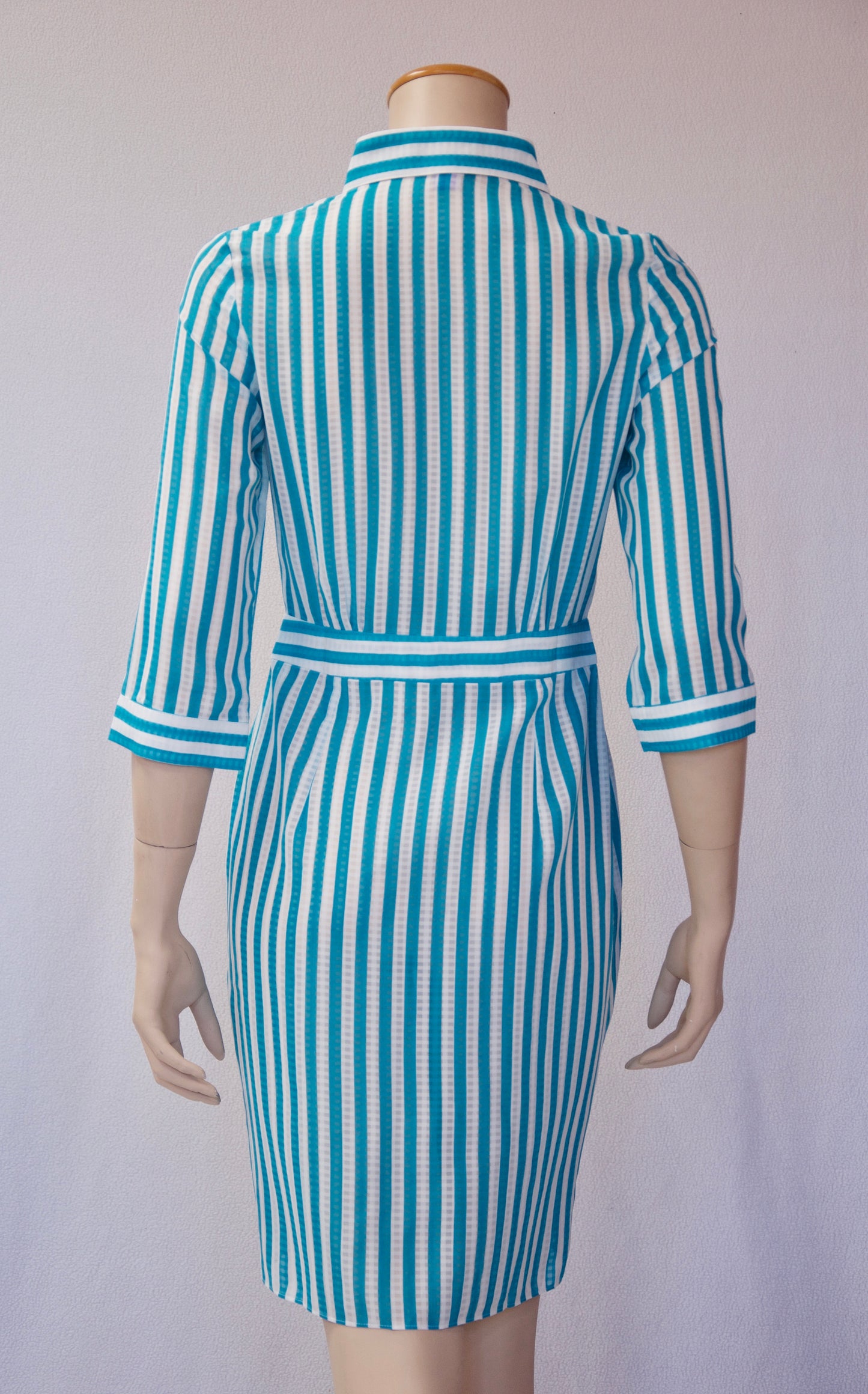 Blue and White Pinstripe Shirtwaist Dress
