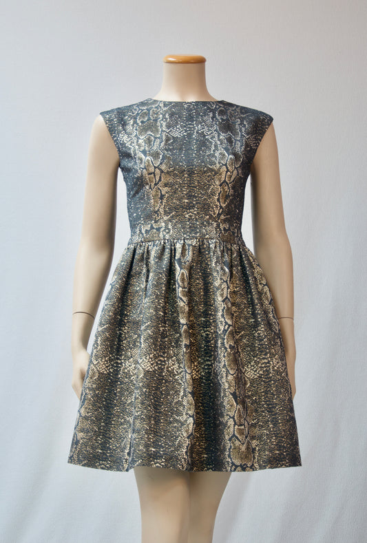 Faux Snakeskin Print Fit and Flare Dress