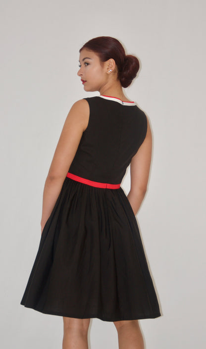 Black Cotton Fit and Flare Cocktail Dress
