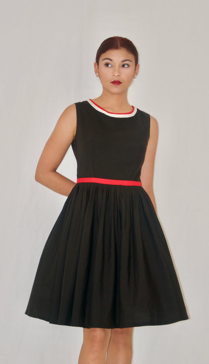 Black Cotton Fit and Flare Cocktail Dress