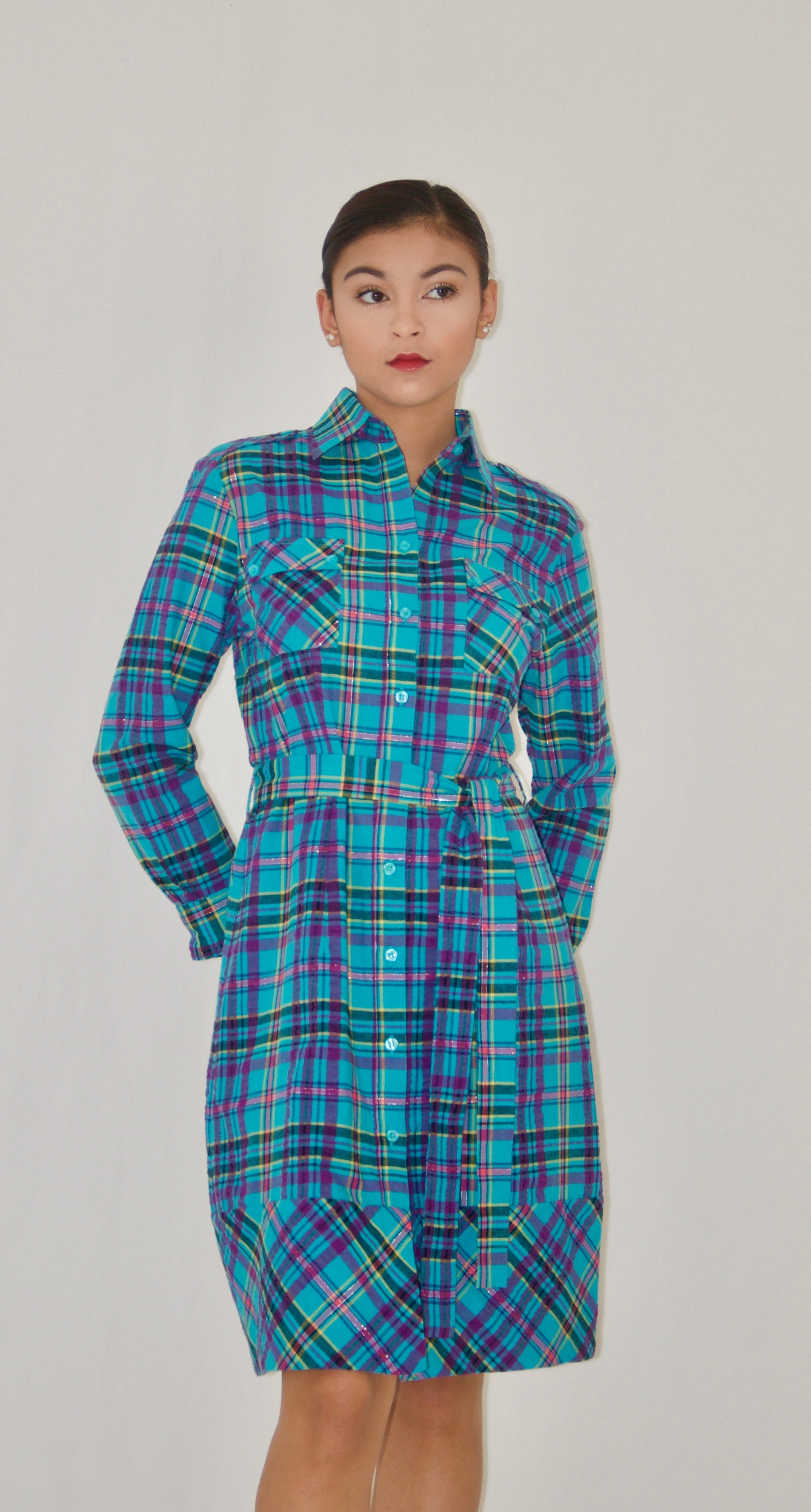 Blue Plaid Tie-Belt Shirtwaist Dress Olivia Dress Blue Plaid Tie-Belt Shirtwaist Dress Olivia Dress