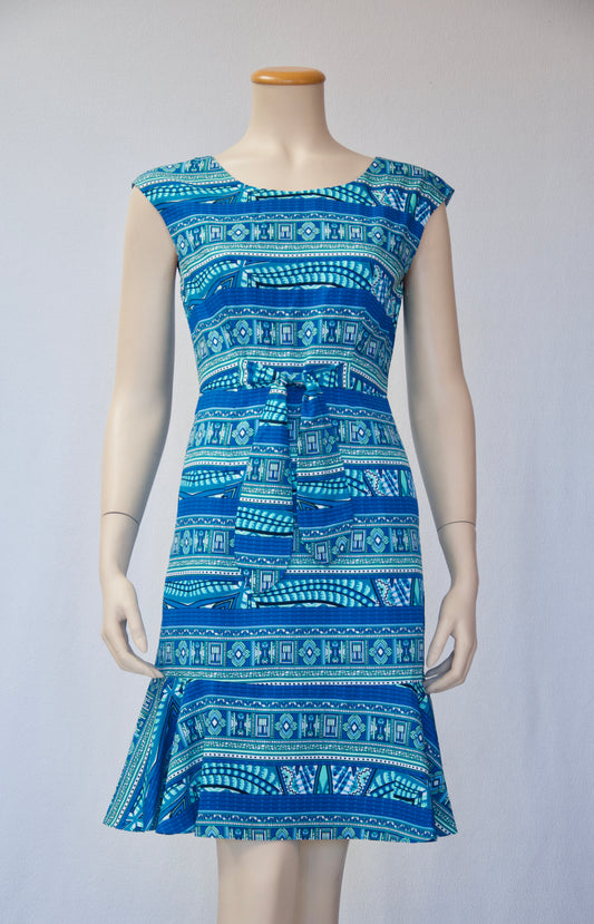 Blue Stained Glass Print Flounce Dress