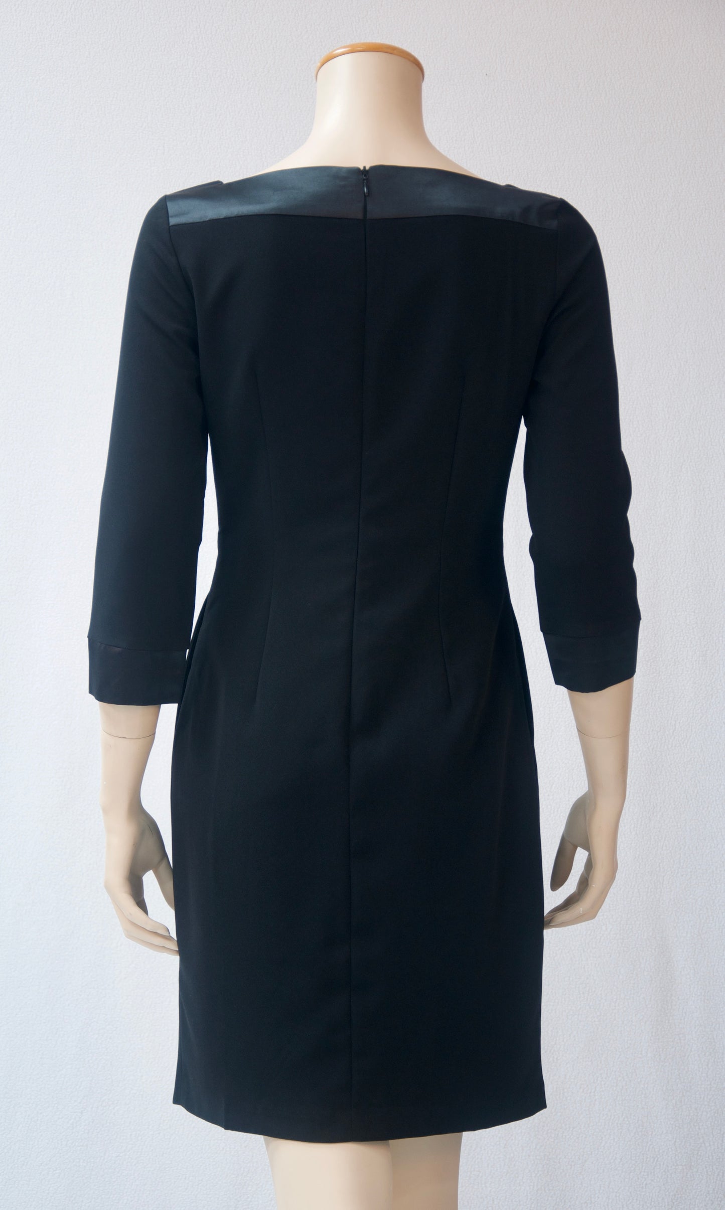 Black 3/4 Sleeve Satin Detail Mini Dress