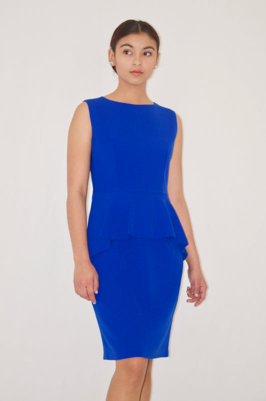 Blue Sleeveless Peplum Dress