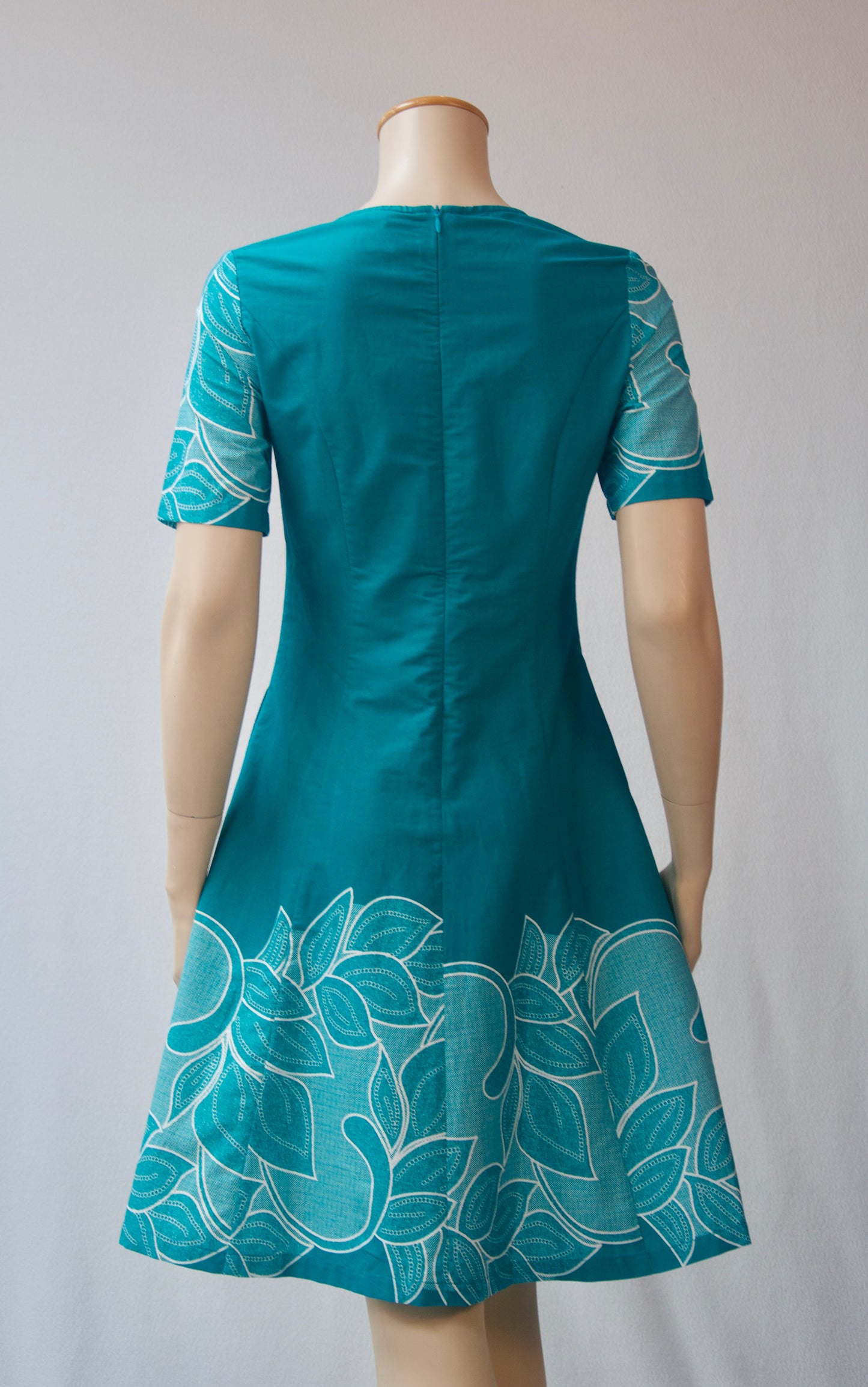 Teal Leaf Printed Cotton Dress