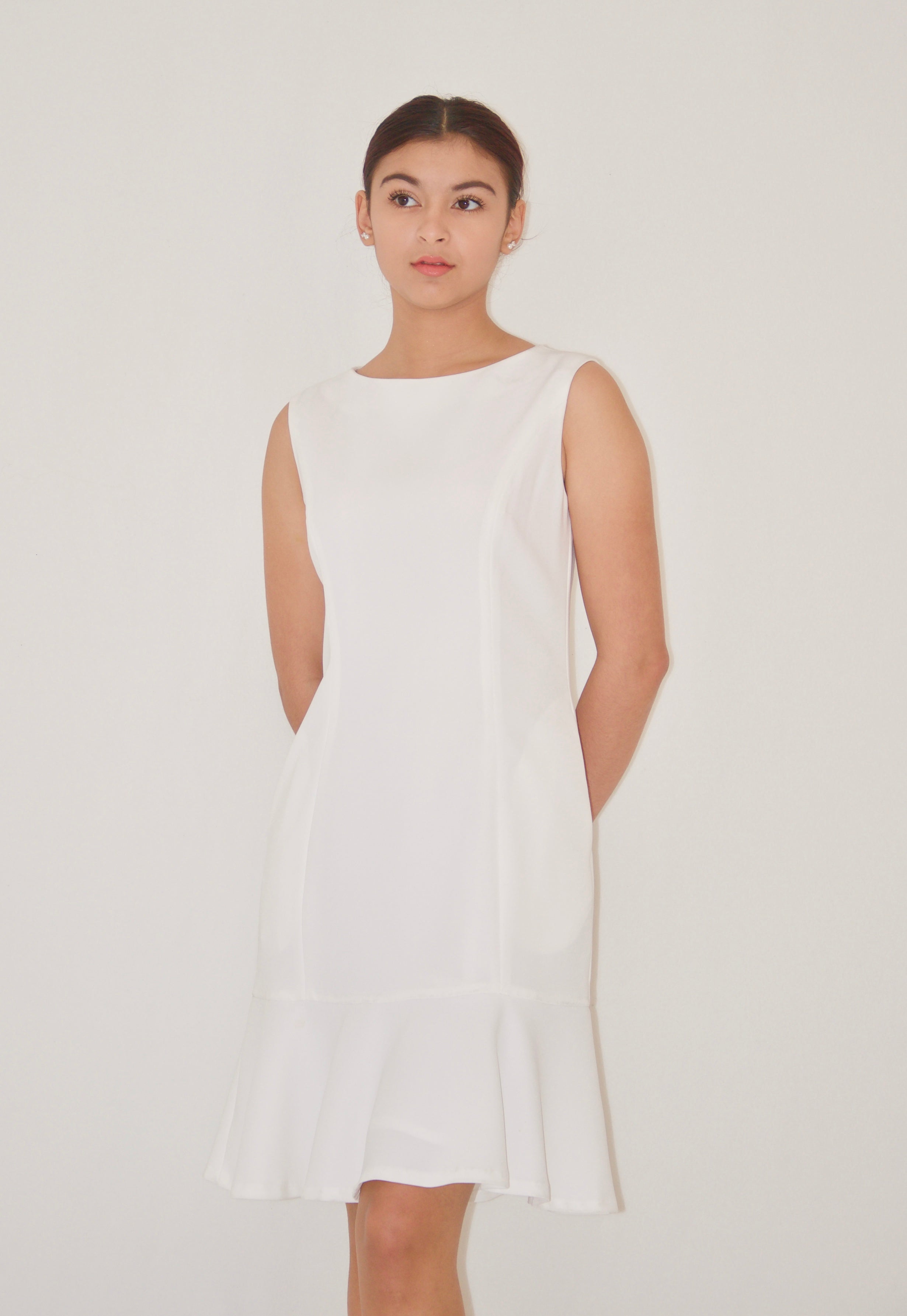 Ivory Flounce Sheath Dress  Olivia Dress