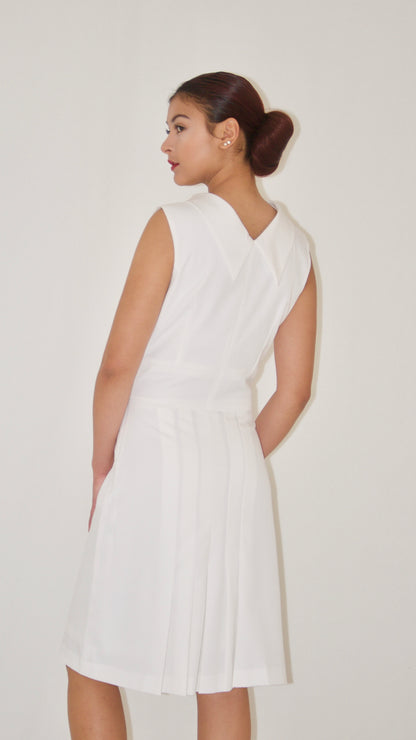 White Cowl Neck Sleeveless Dress