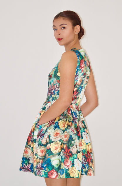 Painting Floral Fit and Flare Dress