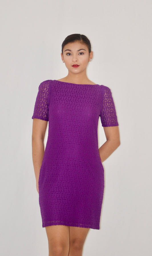 Purple Lace Sheath Mini Dress