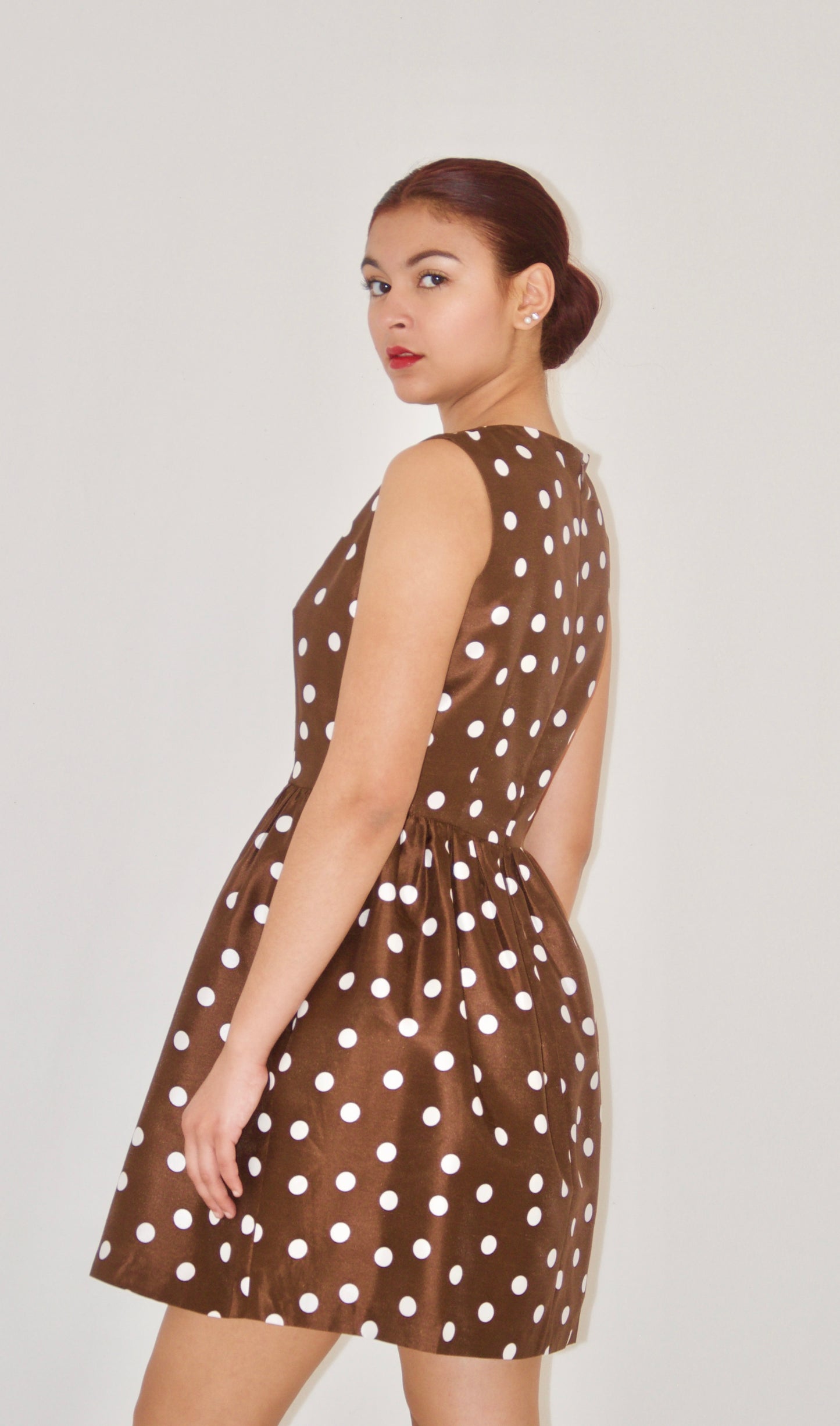Brown Polka-Dot Print Fit and Flare Dress