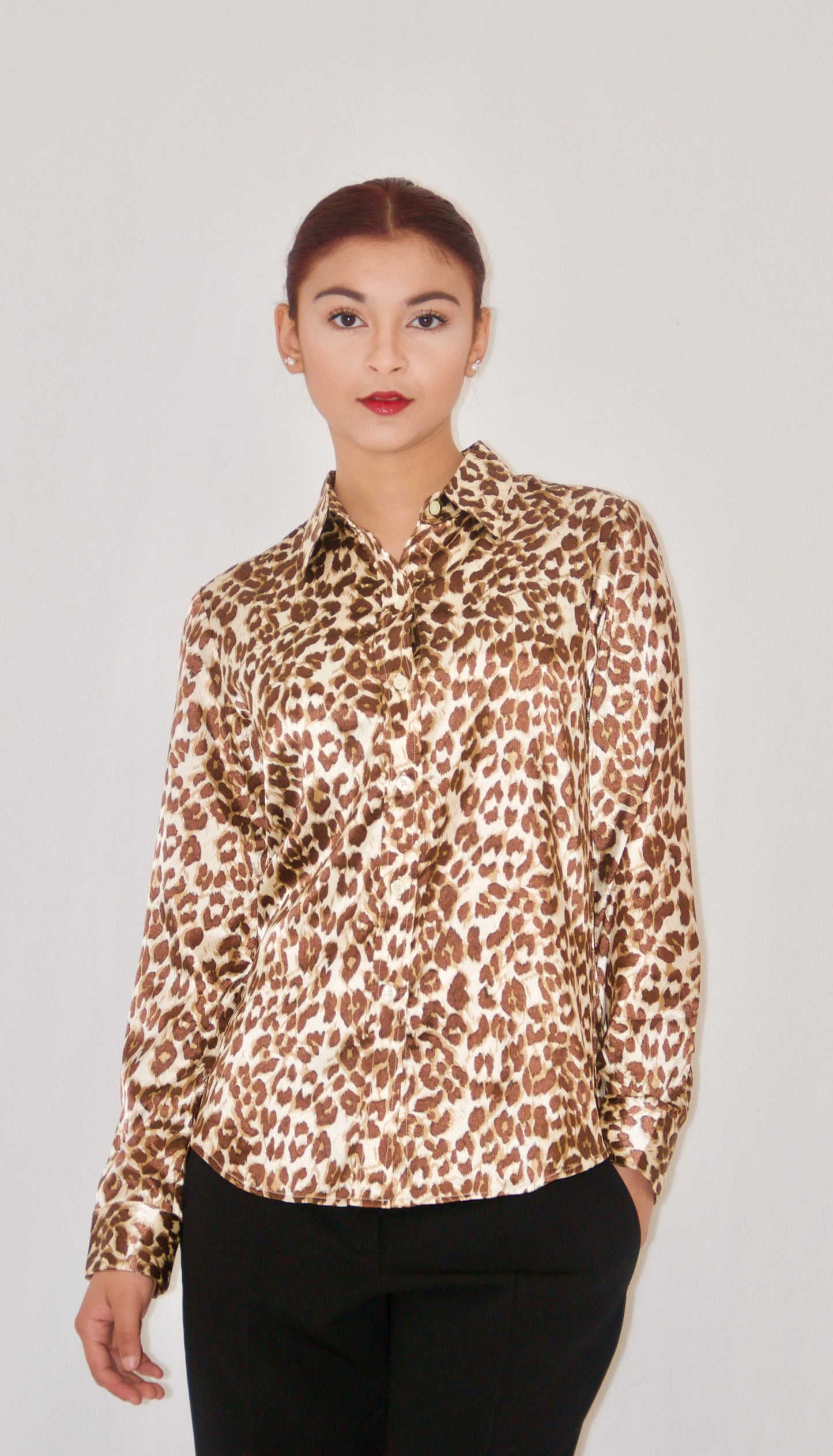 Leopard Print Button Up Satin Shirt
