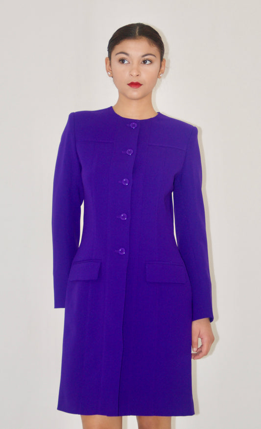 Purple Jewel Neckline Sheath Midi Coat Dress