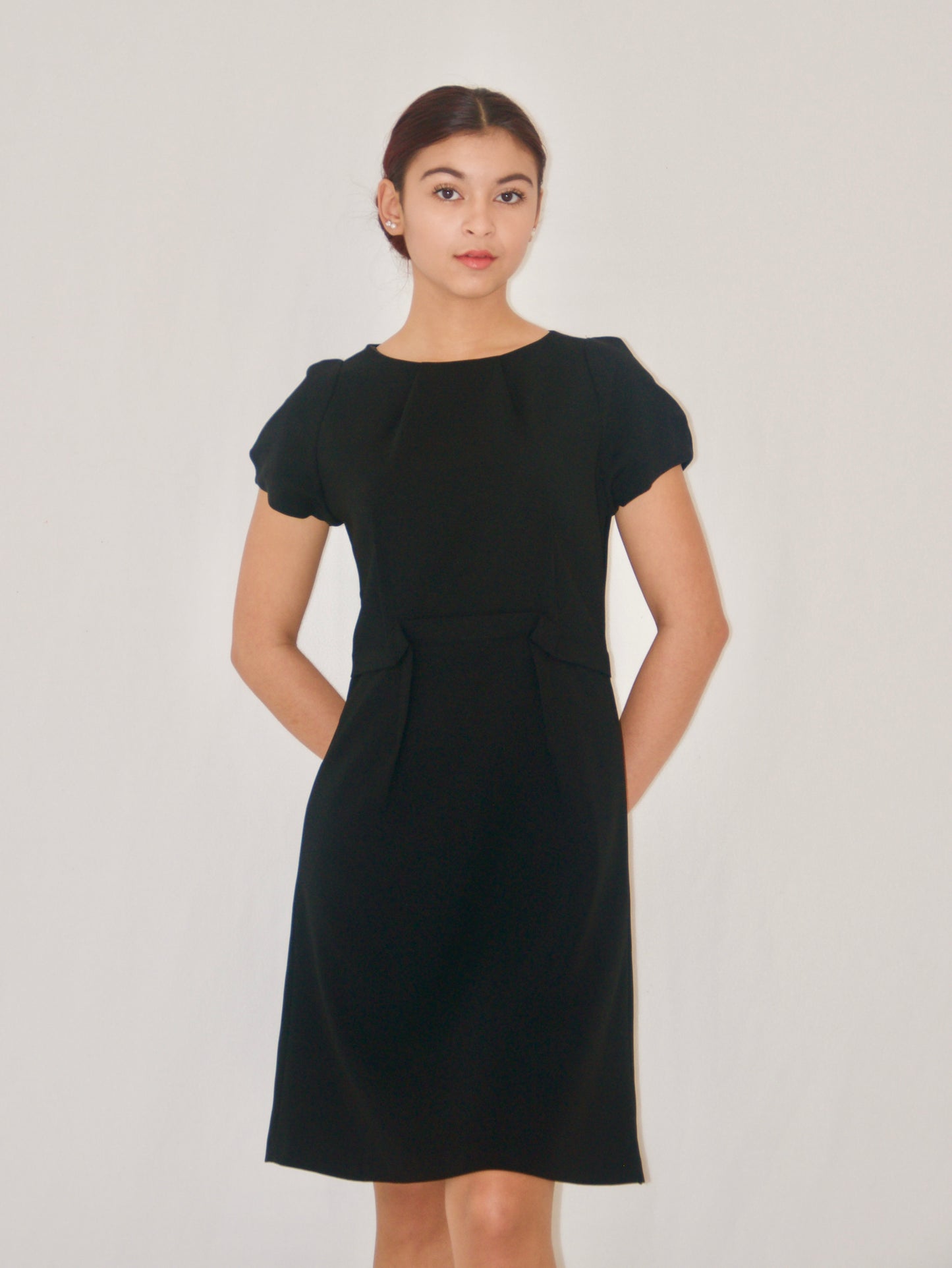 Black Short Cap Sleeve A-Line Dress