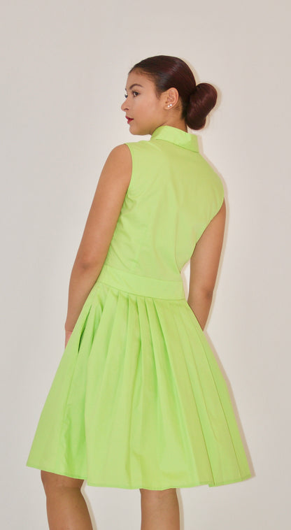 Lime Green Cotton Poplin Shirtwaist Dress