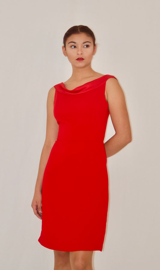 Red Shawl Neckline Dress