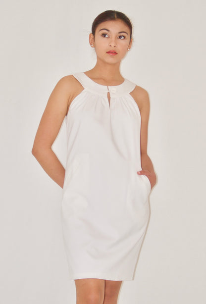White Cotton Sleeveless Yoke Mini Dress