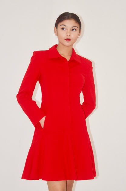 Red Long Sleeve Suit Dress