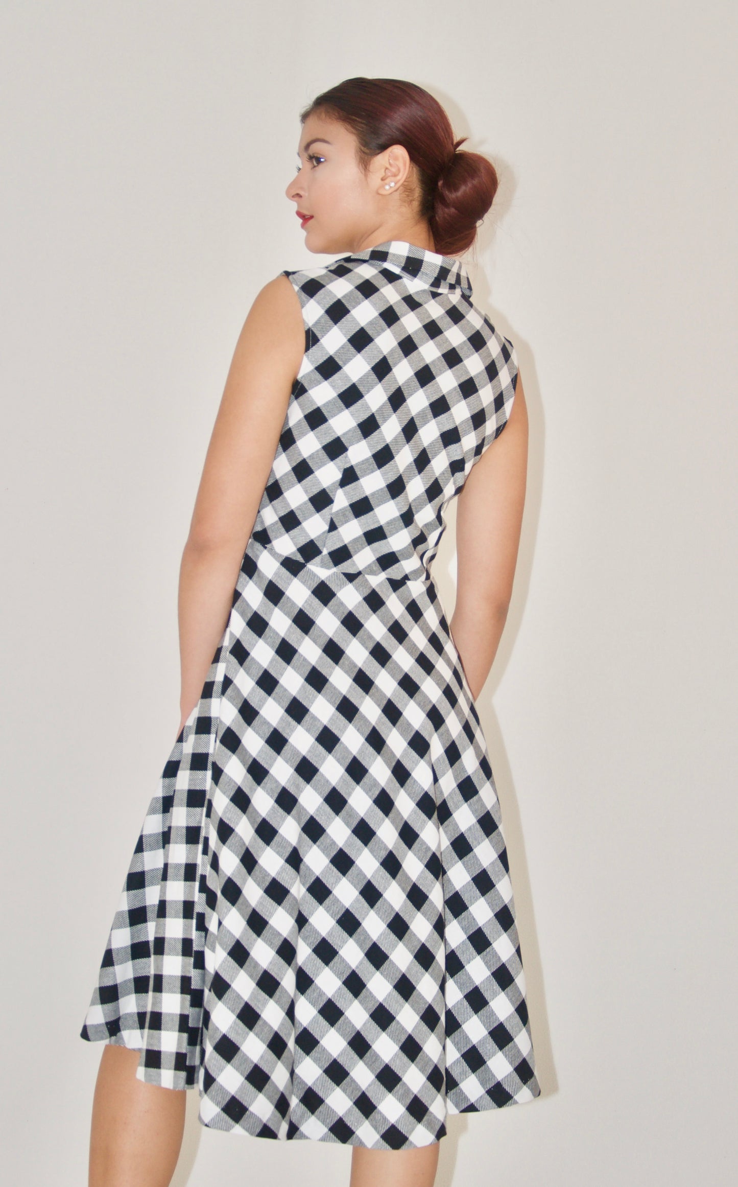 Achromatic Checkers Print Shirtwaist Dress