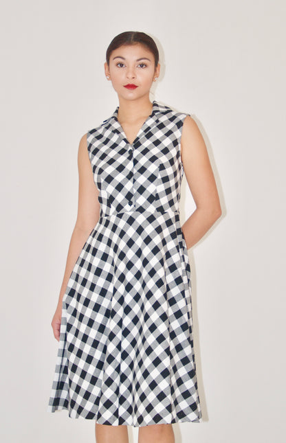 Achromatic Checkers Print Shirtwaist Dress