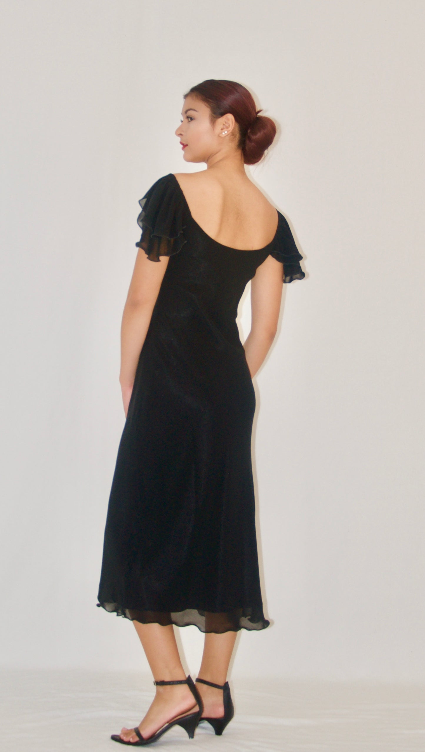 Black Off-The-Shoulder Chiffon Gown