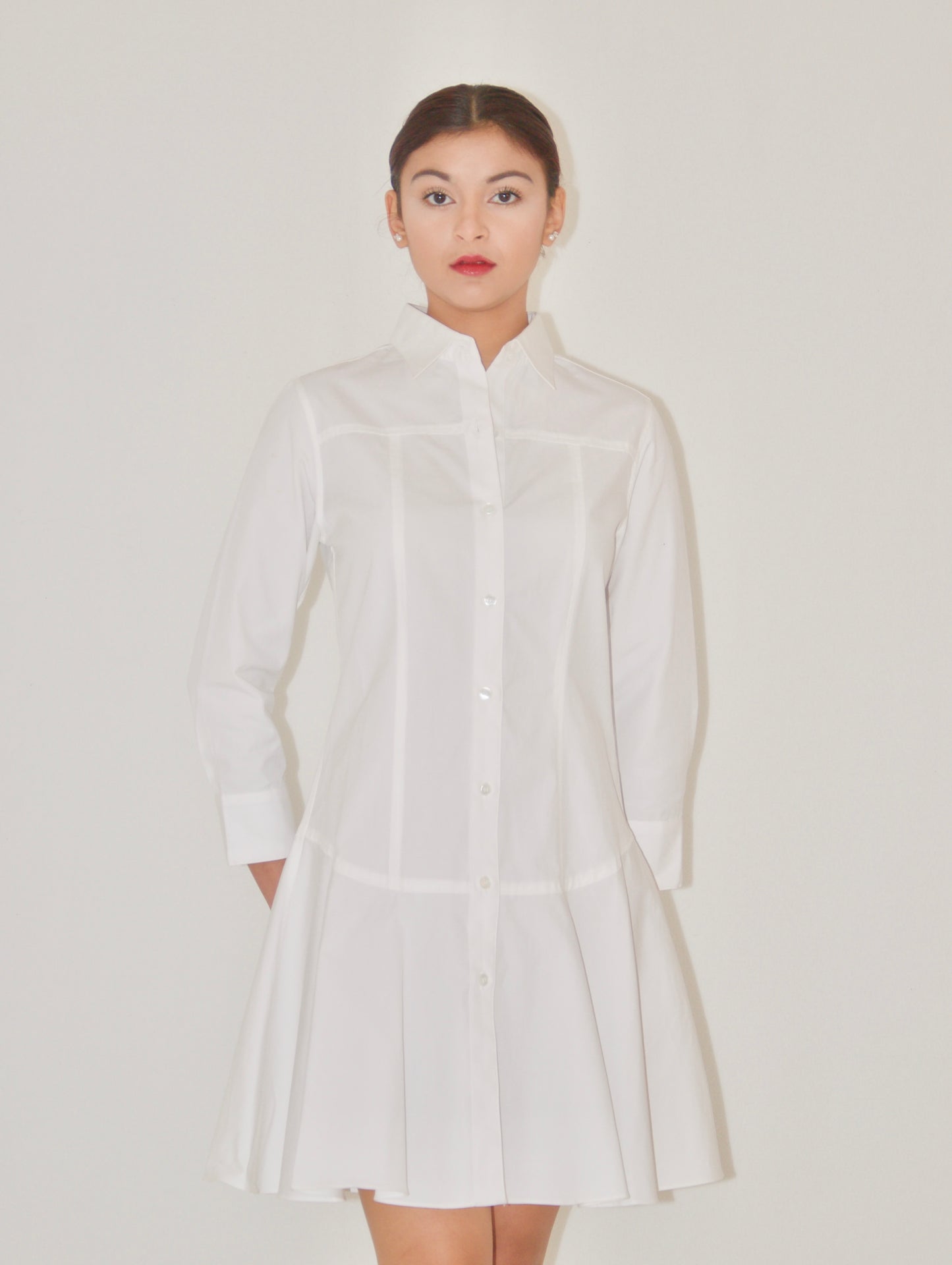 White Long Sleeve Cotton Poplin Shirtdress