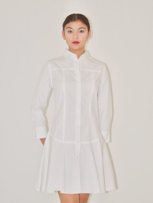 White Long Sleeve Cotton Poplin Shirtdress