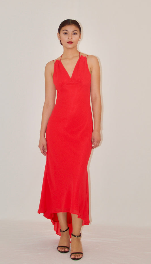 Red Double Spaghetti Strap Gown
