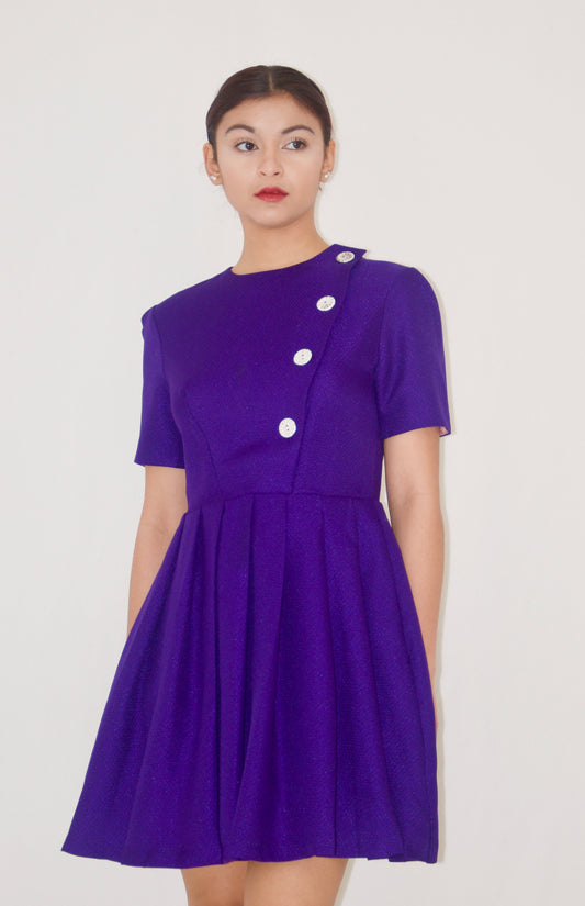 Purple Tweed Fit and Flare Mini Dress